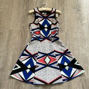 NWT Sequin Hearts size M skater dress geometric print mid 2010s style
